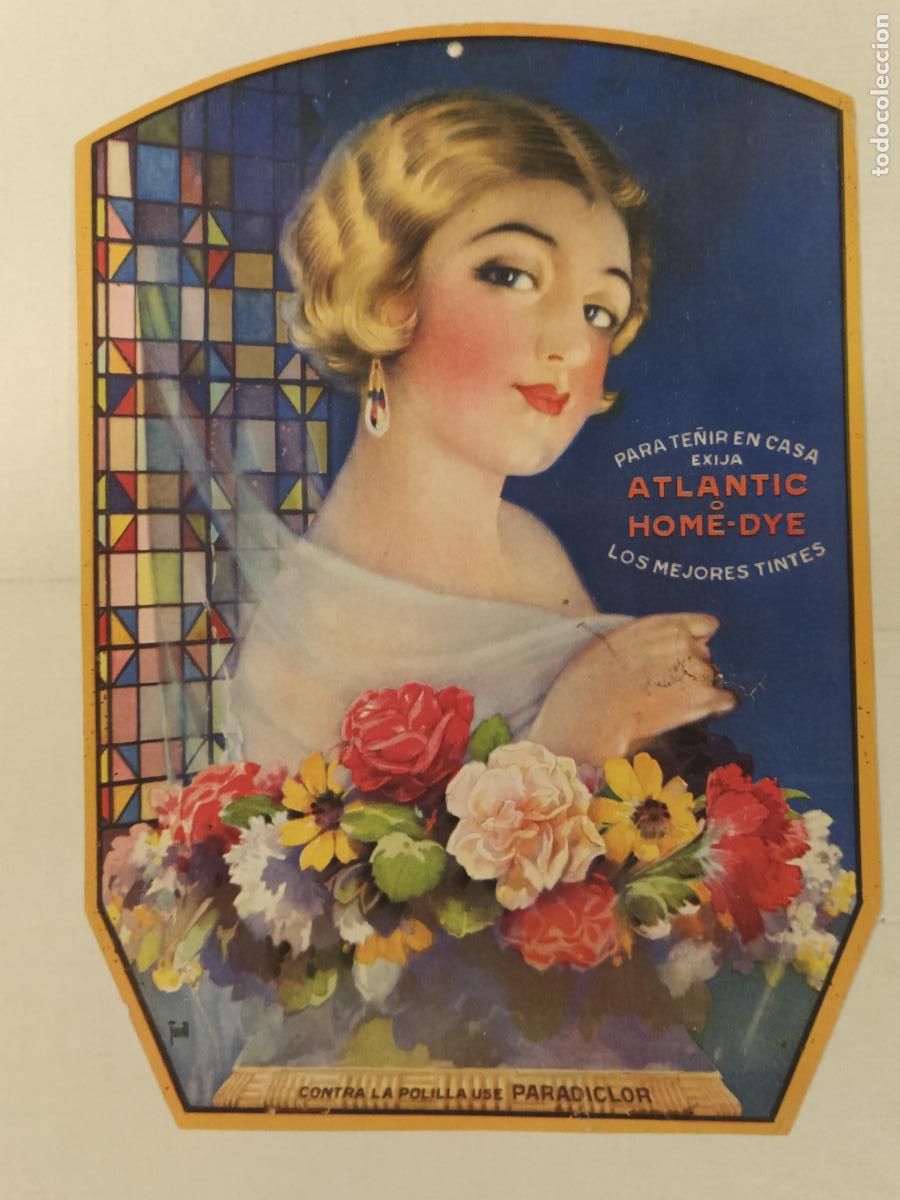 Coleccionismo de carteles: TINTES ATLANTIC O HOME DYE PARA TE&Ntilde;IR EN CASA - CARTEL ANTIGUO - PUBLICIDAD - ORIGINAL