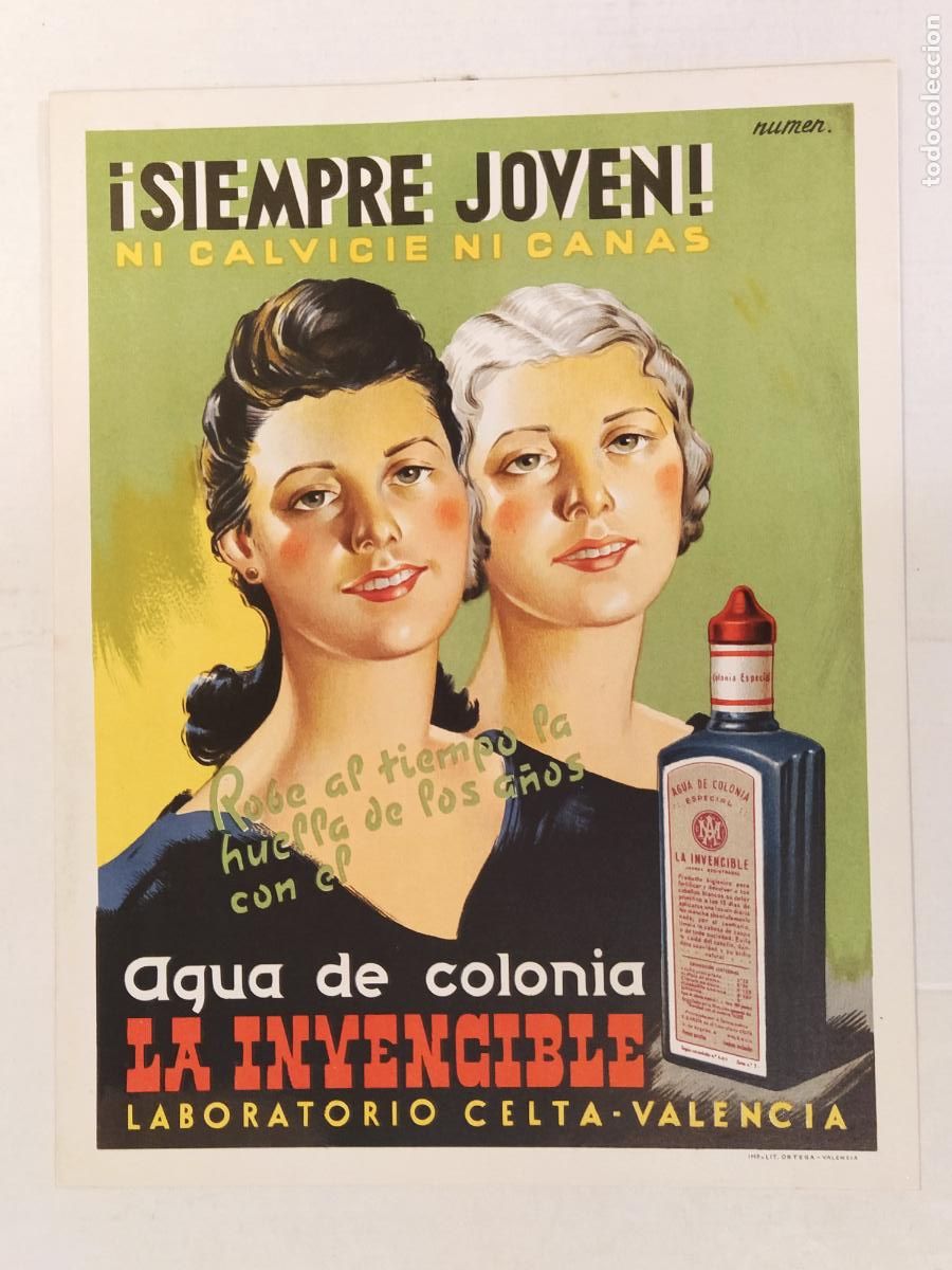 Coleccionismo de carteles: PERFUMERIA - AGUA DE COLONIA LA INVENCIBLE - LABORATORIO CELTA , VALENCIA - CARTEL ANTIGUO