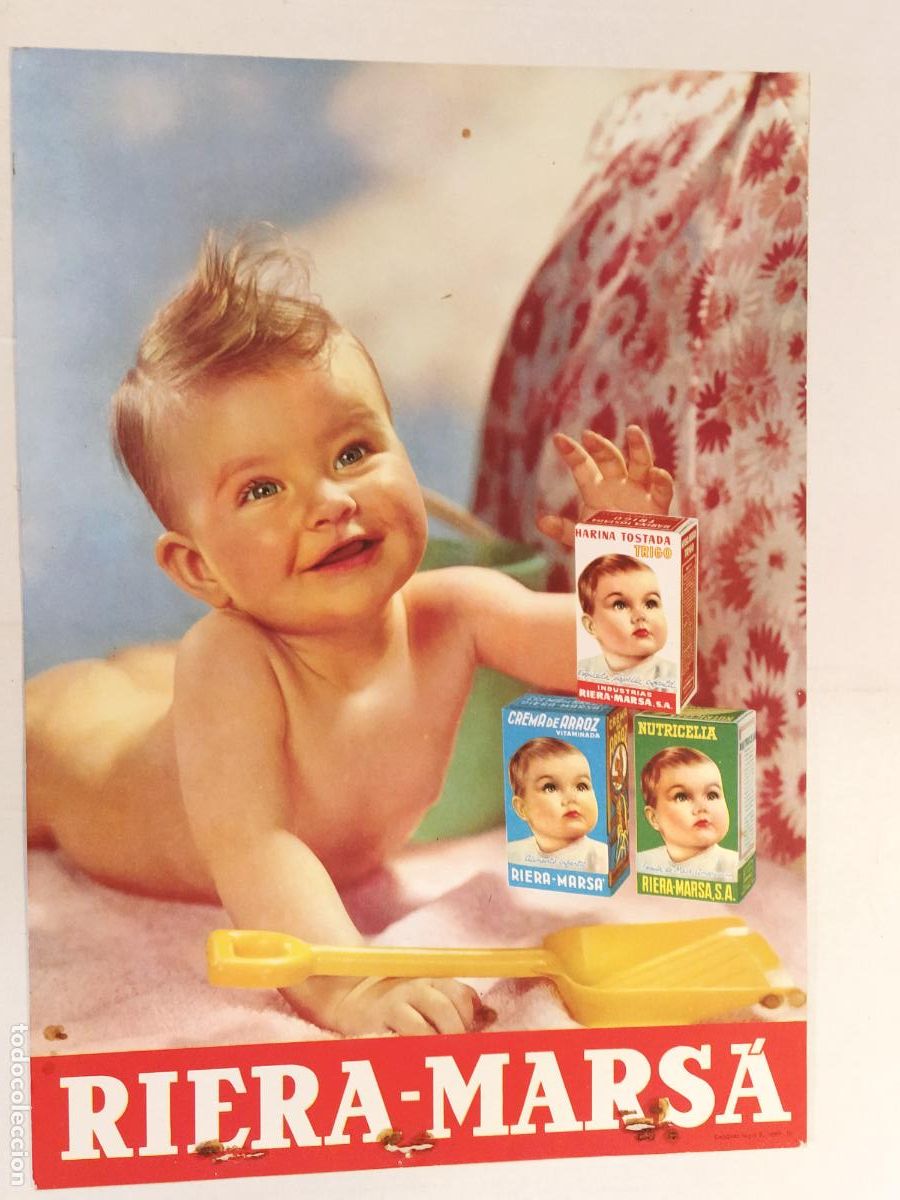Coleccionismo de carteles: RIERA MARSA - HARINA TOSTADA DE TRIGO , CREMA DE ARROZ & NUTRICELIA - CARTEL ANTIGUO - PUBLICIDAD