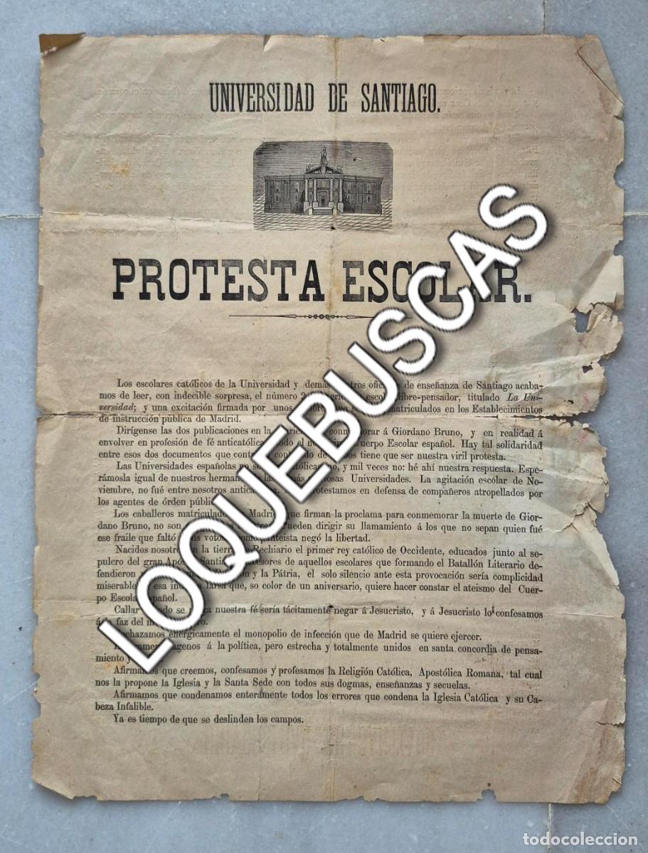 Coleccionismo de carteles: Cartel protesta de los escolares cat&oacute;licos de la Universidad de Santiago de Compostela, de 7 de marz