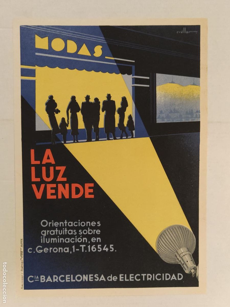 Coleccionismo de carteles: MODAS LA LUZ SE VENDE - CIA BARCELONESA DE ELECTRICIDAD - CARTEL ANTIGUO - PUBLICIDAD GRAFICAS VIOR