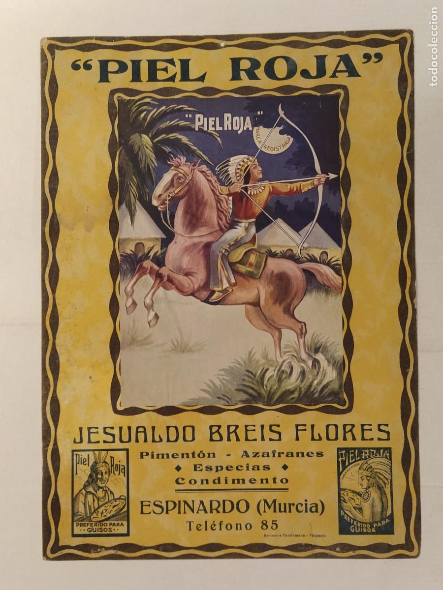 Coleccionismo de carteles: PIEL ROJA - JESUALDO BREIS FLORES - ESPINARDO ( MURCIA ) - CARTEL ANTIGUO - PUBLICIDAD - ORIGINAL