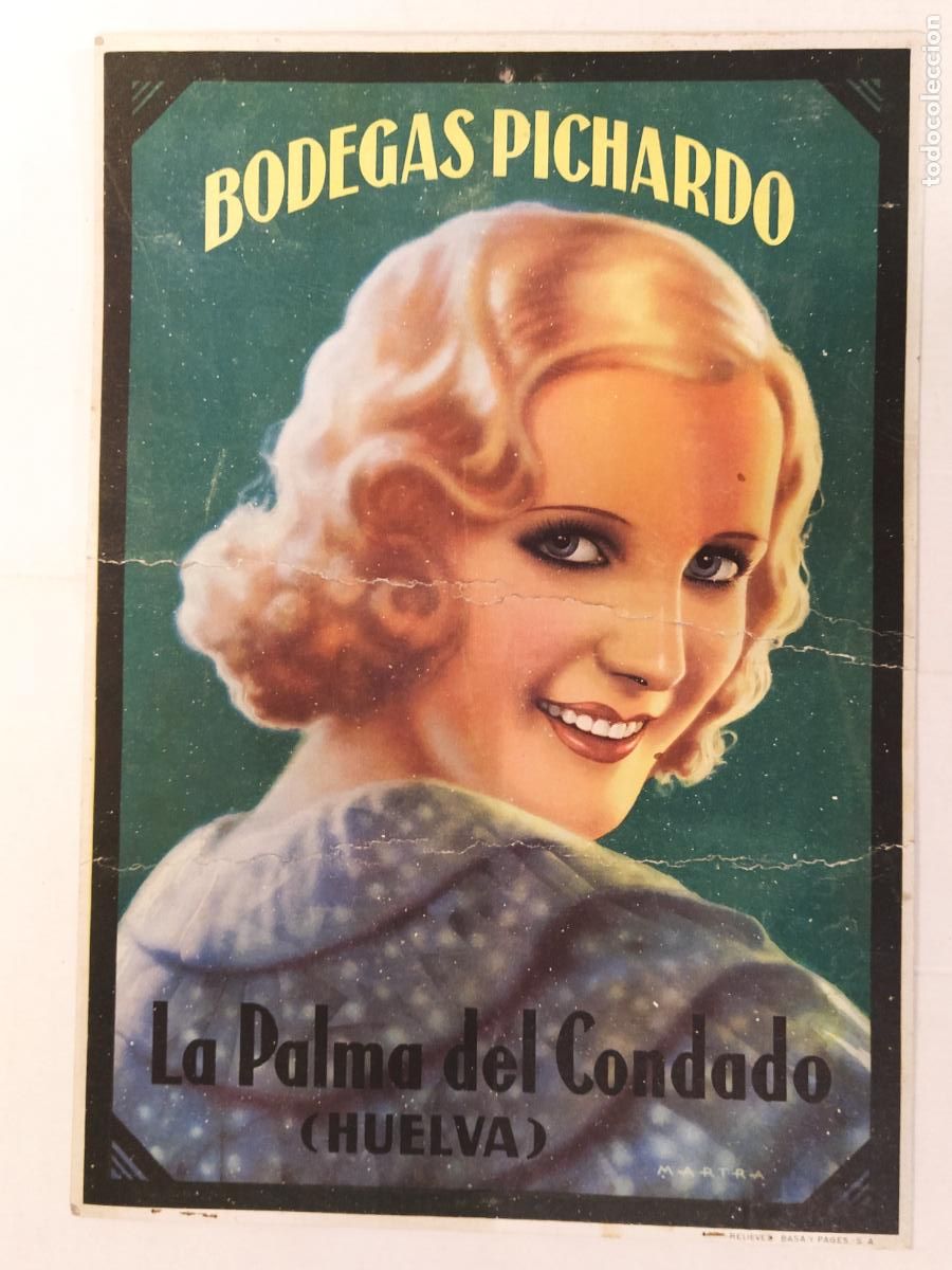 Coleccionismo de carteles: BODEGAS PICHARDO - LA PALMA DEL CONDADO ( HUELVA ) - CARTEL ANTIGUO - RELIEVES BASA Y PAGES SA