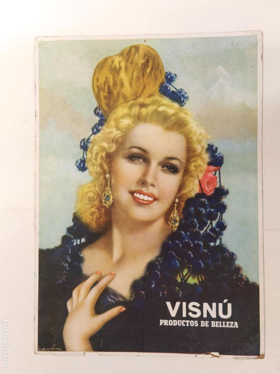 Coleccionismo de carteles: VISNU PRODUCTOS DE BELLEZA - BARREIRA - CARTEL ANTIGUO - B. SIRVEN S.A.E. BARCELONA - PUBLICIDAD