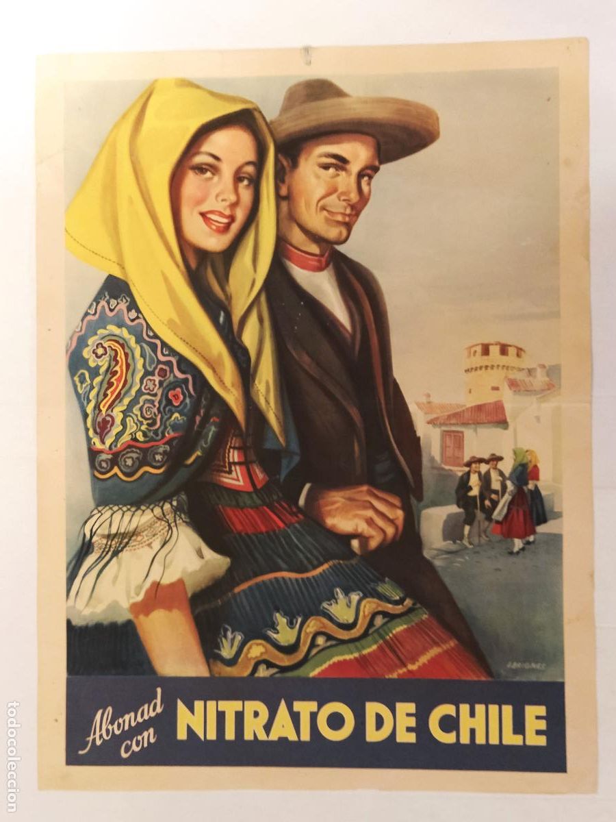 Sammeln von Plakaten: ABONAD CON NITRATO NATURAL DE CHILE - ILUSTRA J. BRIONES - CARTEL ANTIGUO ORIGINAL -VER FOTOS