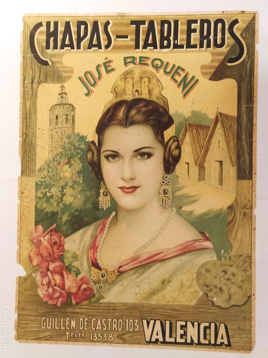 Sammeln von Plakaten: VALENCIA - CHAPAS TABLEROS JOSE REQUENI - ILUSTRA BARREIRA - CARTEL ANTIGUO ORIGINAL -VER FOTOS