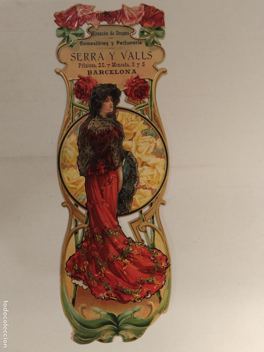 Sammeln von Plakaten: MODERNISMO - BARCELONA - SERRA Y VALLS - DROGAS PERFUMERIA COMESTIBLES - CARTEL ANTIGUO TROQUELADO