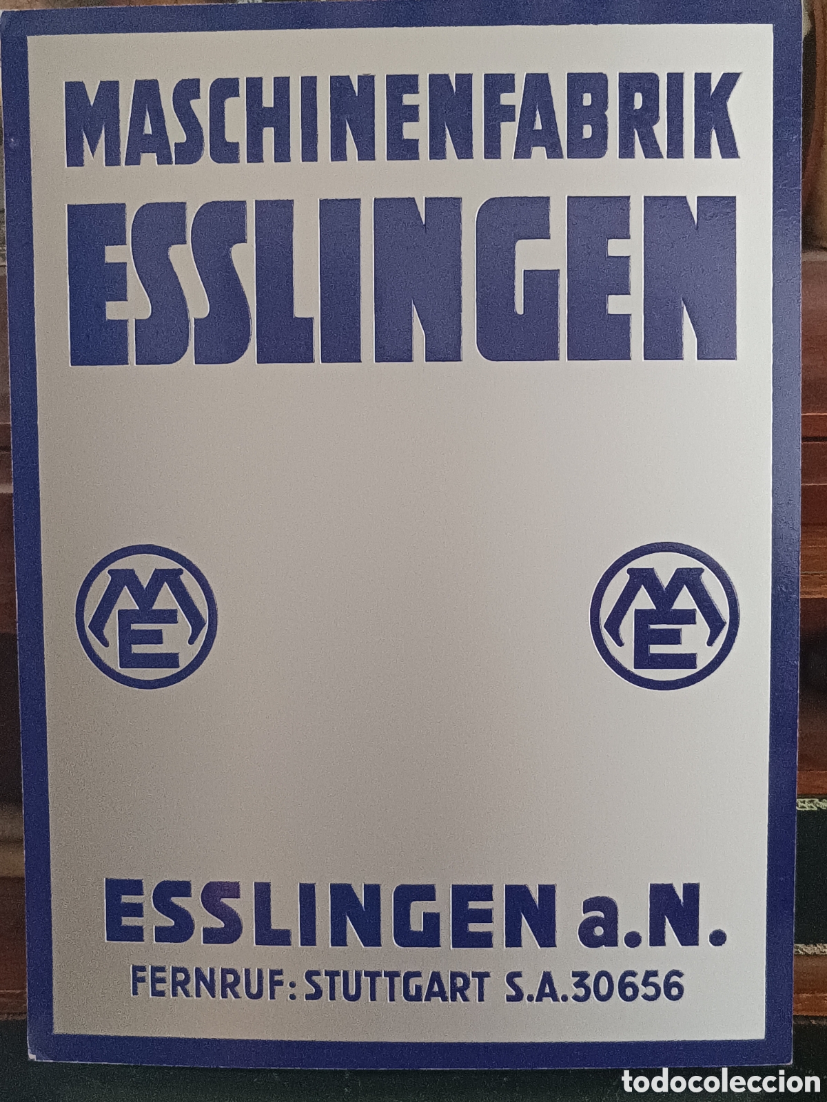 Coleccionismo de carteles: ANTIGUO CARTEL PUBLICITARIO ALEM&Aacute;N MASCHINENFABRIK ESSLINGEN SCHILD LOCOMOTORAS TRENES CART&Oacute;N GRUESO