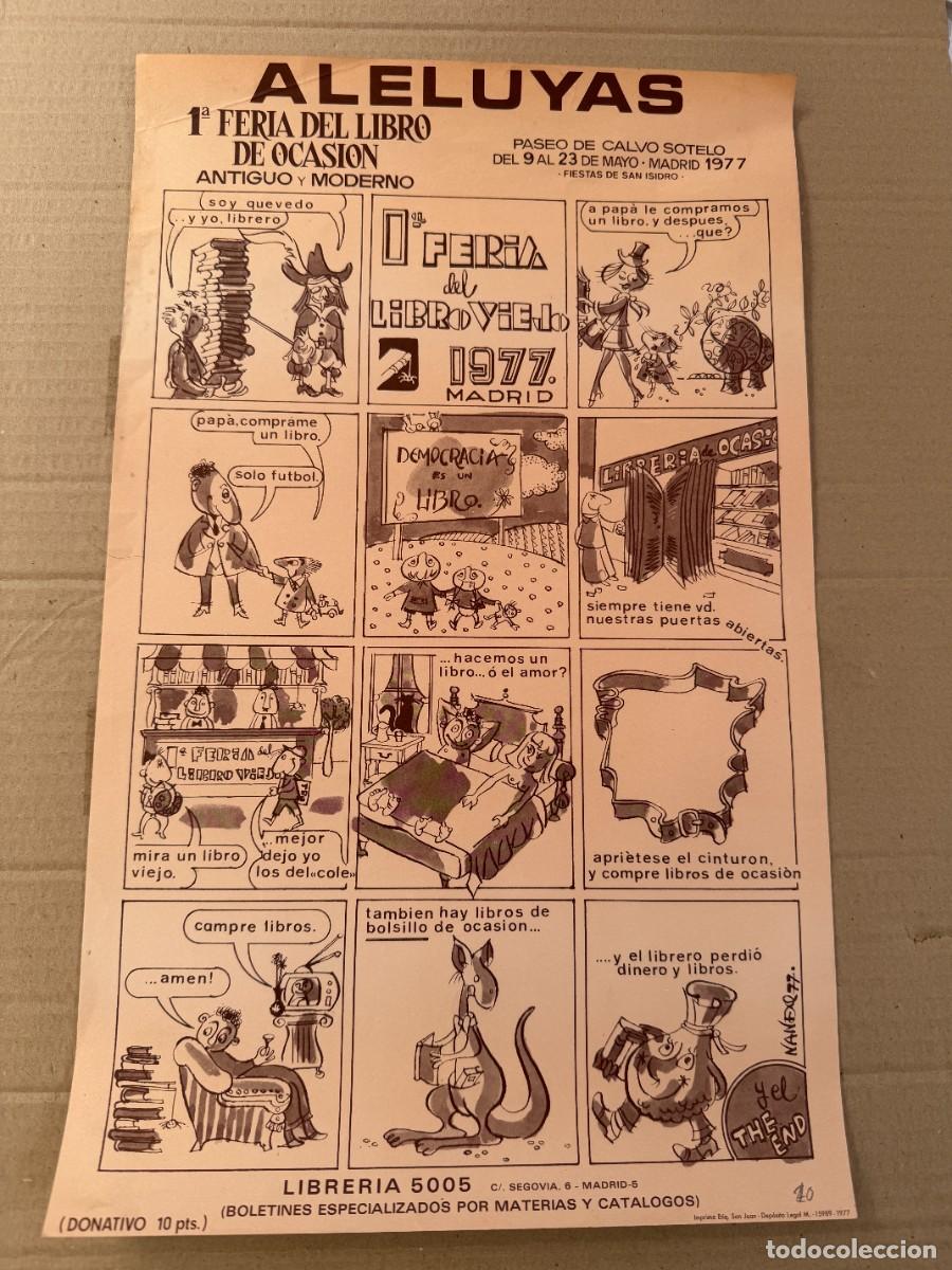 Coleccionismo de carteles: S1-ALELUYA 1&ordf; FERIA DEL LIBRO OCASION ANTIGUO MODERNO 1977 EN MADRID CARTEL NUEVO SIN DOBLAR
