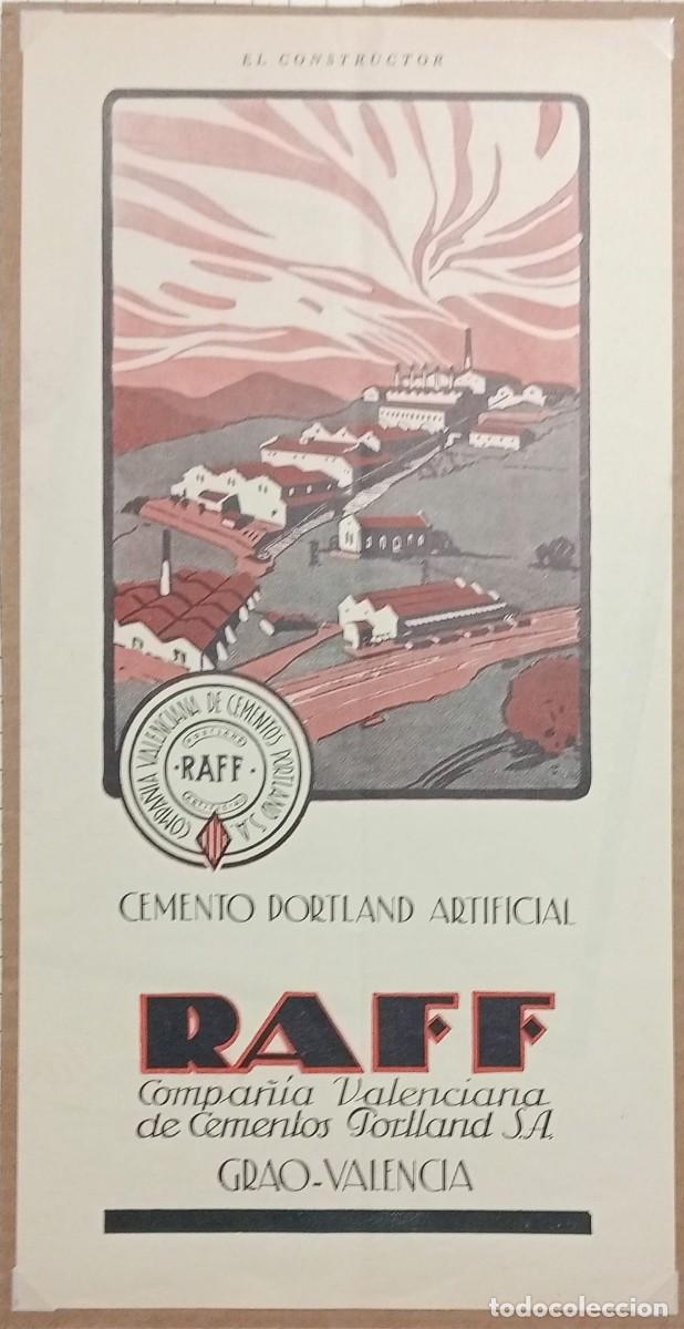 Coleccionismo de carteles: RAFF - CEMENTO PORTLAND - PUBLICIDAD ORIGINAL 1923 / GRAO-VALENCIA 34 x 17 Cm.