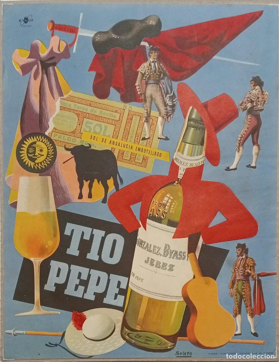 Coleccionismo de carteles: TIO PEPE - PUBLICIDAD ORIGINAL, 1950 ( LUIS P&Eacute;REZ-SOLERO )/ MUNDO HISPANICO 35 x 27 Cm.