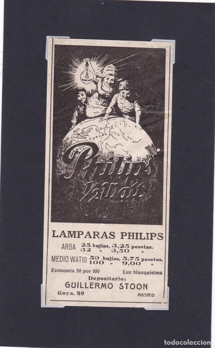 Coleccionismo de carteles: PHILIPS - LAMPARAS PHILIPS - PUBLICIDAD ORIGINAL 1918 / LA ESFERA 12,5 x 6 Cm.