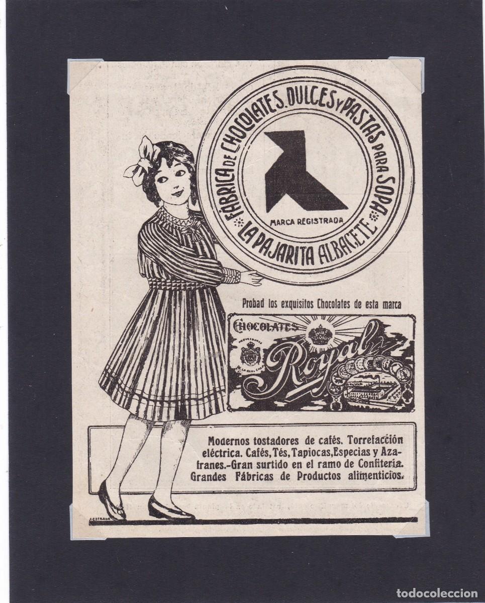 Coleccionismo de carteles: CHOCOLATES ROYAL - LA PAJARITA ALBACETE 1917 - PUBLICIDAD ORIGINAL 1918 / 15 x 11 Cm.