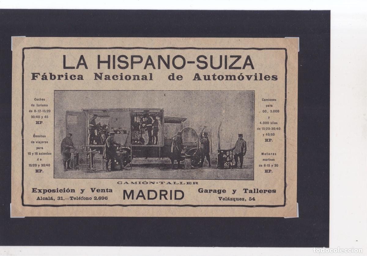 Coleccionismo de carteles: LA HISPANO-SUIZA - F&Aacute;BRICA AUTOMOVILES - PUBLICIDAD ORIGINAL 1912 / MEMORIAL ARTILLER&Iacute;A