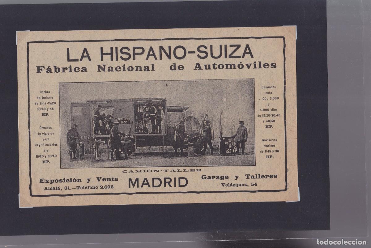 Coleccionismo de carteles: LA HISPANO-SUIZA - F&Aacute;BRICA AUTOMOVILES - PUBLICIDAD ORIGINAL 1912 / MEMORIAL ARTILLER&Iacute;A