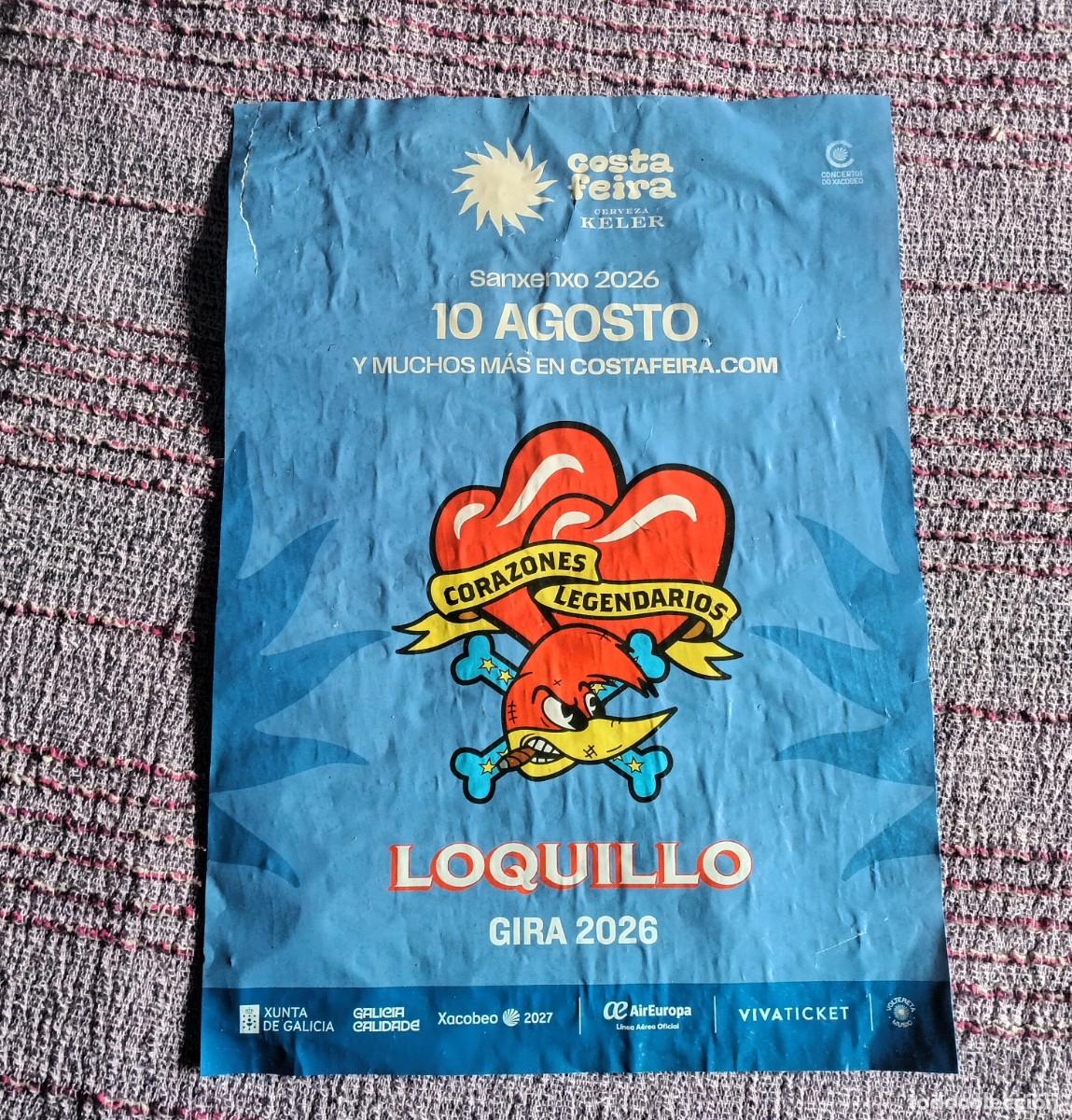 Coleccionismo de carteles: Cartel. Concierto Loquillo. Costa Feira. Sanxenxo. Pontevedra. Agosto. Gira 2026. Formato peque&ntilde;o