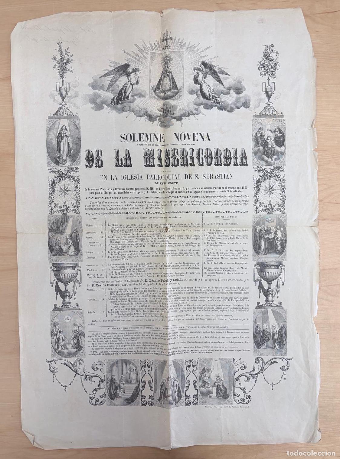 Coleccionismo de carteles: SOLEMNE NOVENA EN HONOR DE NUESTRA SE&Ntilde;ORA DE LA MISERICORDIA. CARTEL LITOGR&Aacute;FICO. MADRID, 1865