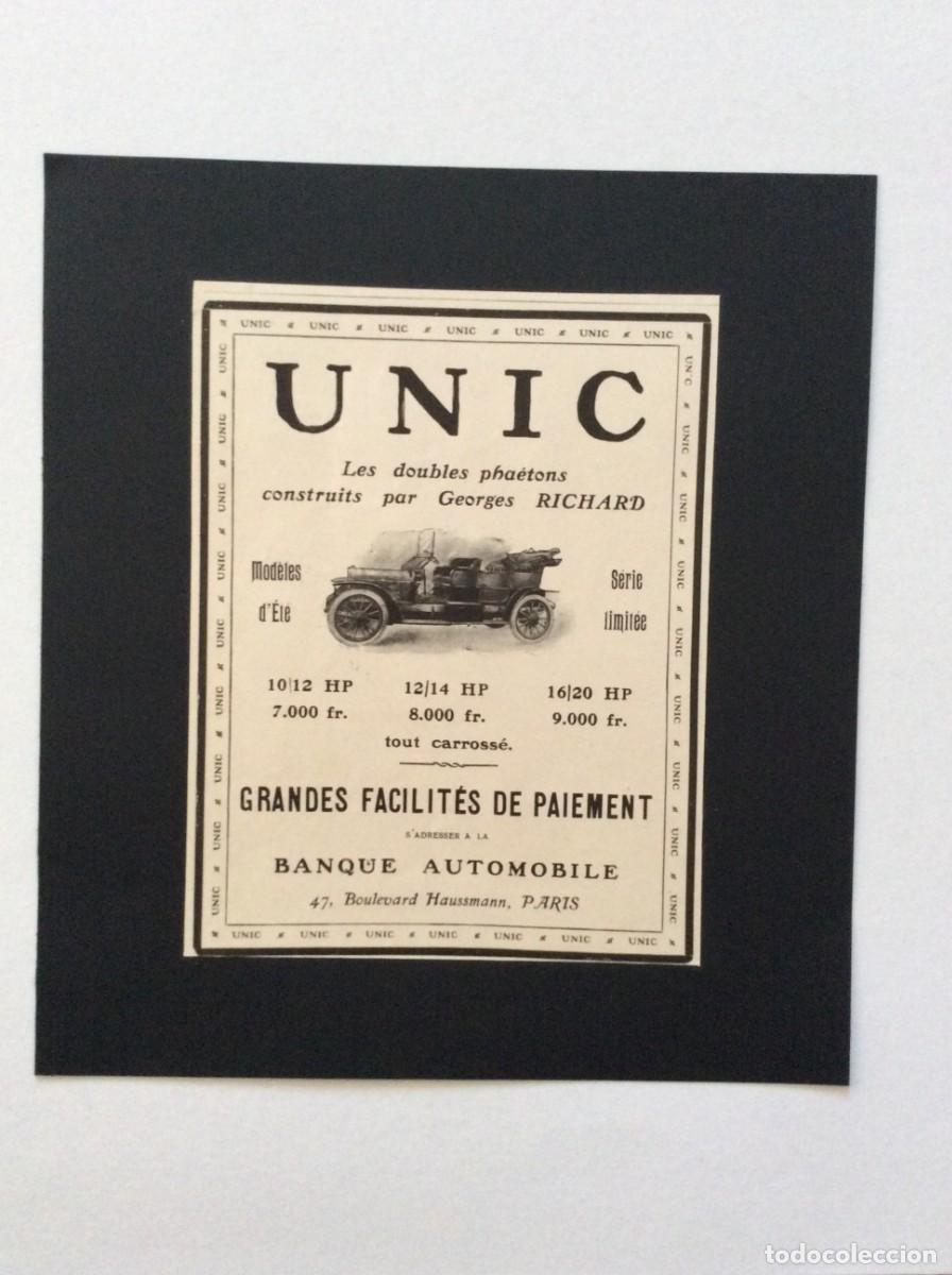 Coleccionismo de carteles: Publicidade francesa de 1908 - Unic, les doubles pha&eacute;tons construits par Georges Richard