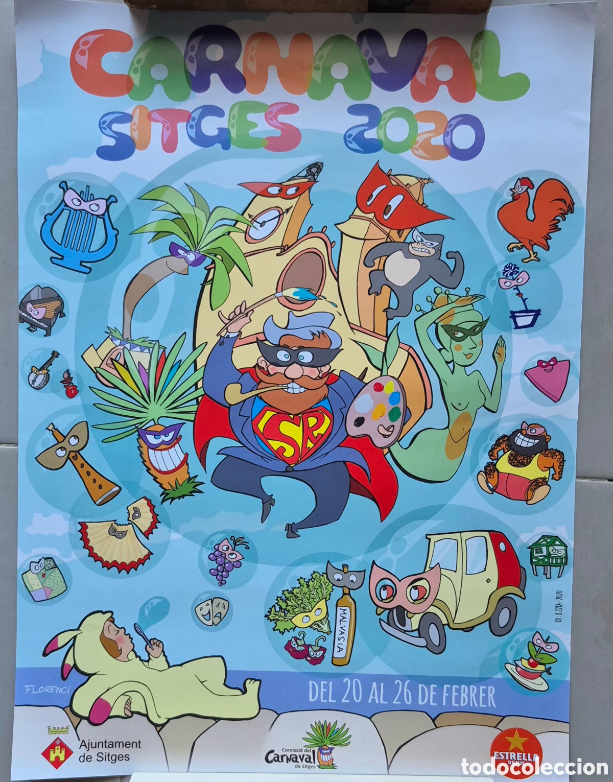 Coleccionismo de carteles: cartel del Carnaval de Sitges 2020, ilustrado por Florenci, de 32 &times; 45 cm