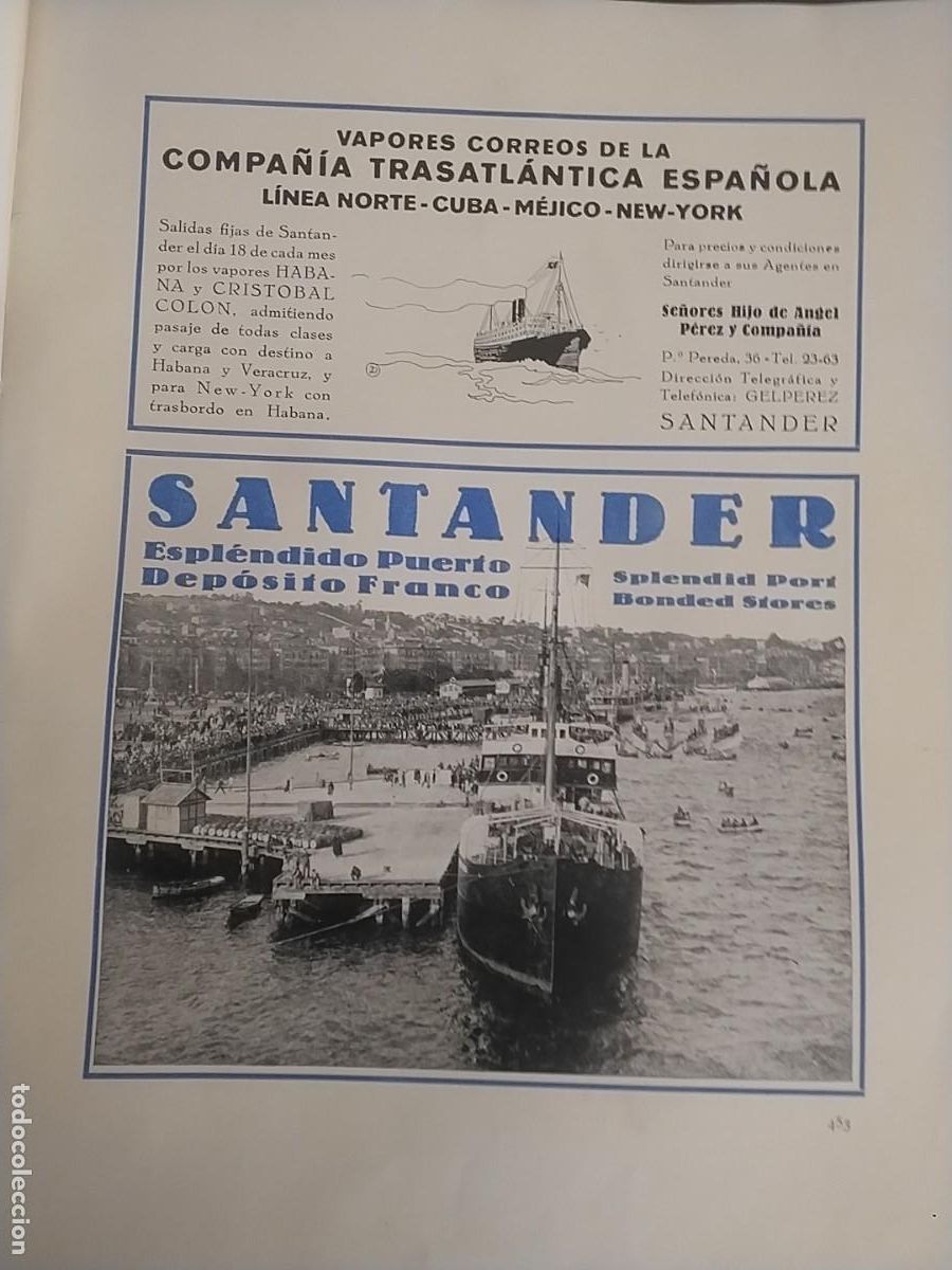 Coleccionismo de carteles: VAPORES CORREOS DE LA COMPA&Ntilde;IA TRASATLANTICA ESPA&Ntilde;OLA SANTANDER HOJA A&Ntilde;O 1931-1932