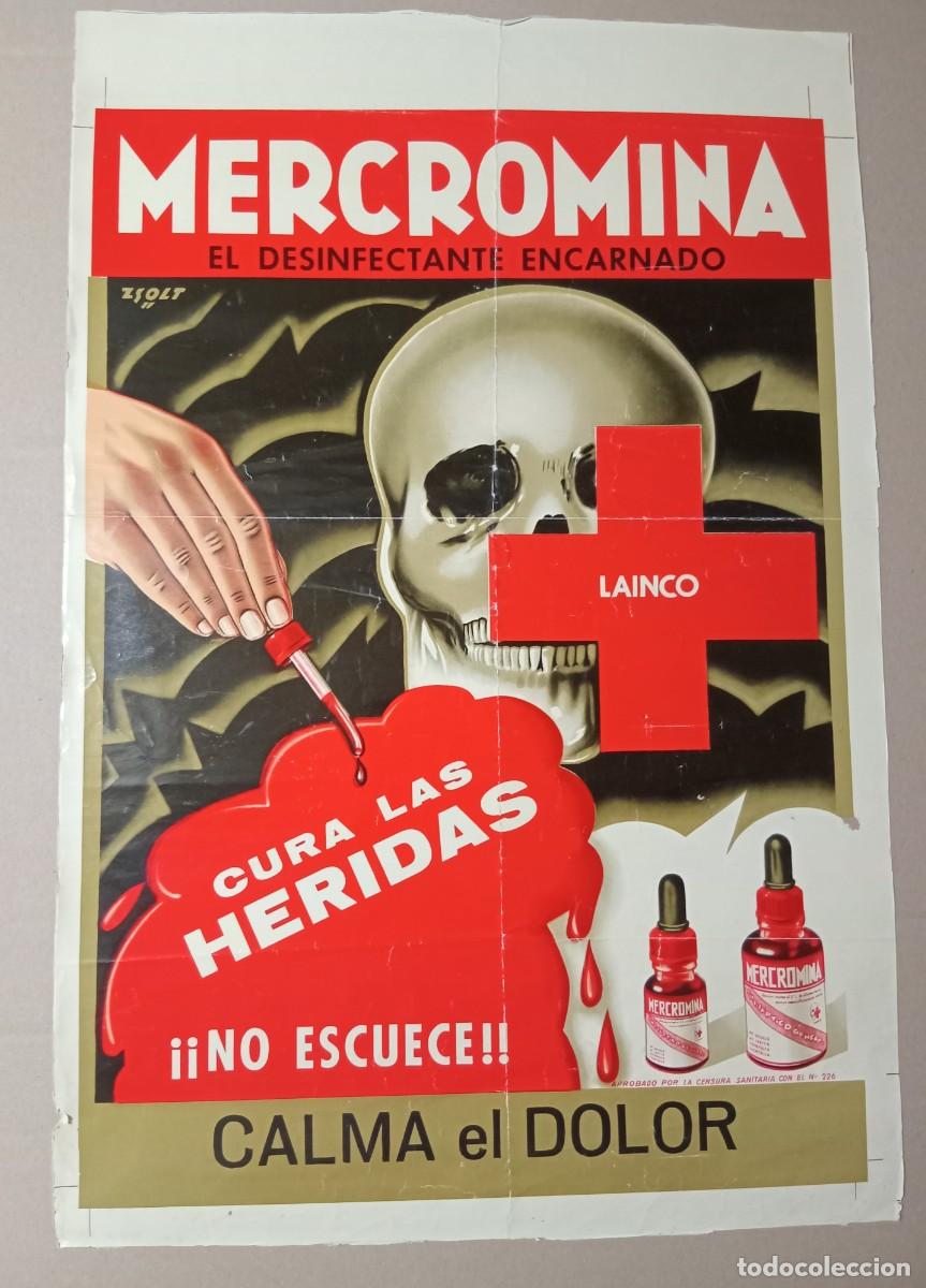 Coleccionismo de carteles: Arte final/prueba de impresi&oacute;n de cartel desinfectante MERCROMINA Lainco por Zsolt. A&ntilde;os 50