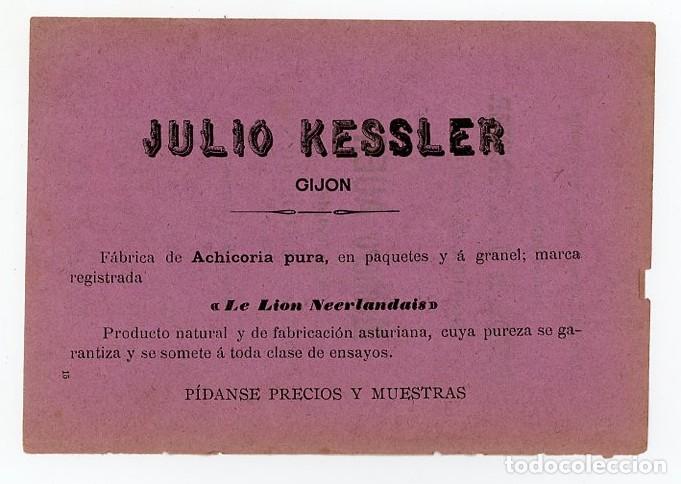 Collectionnisme d'affiches: GIJON. ASTURIAS. PUBLICIDAD ORIGINAL DE 1899. DOS CARAS