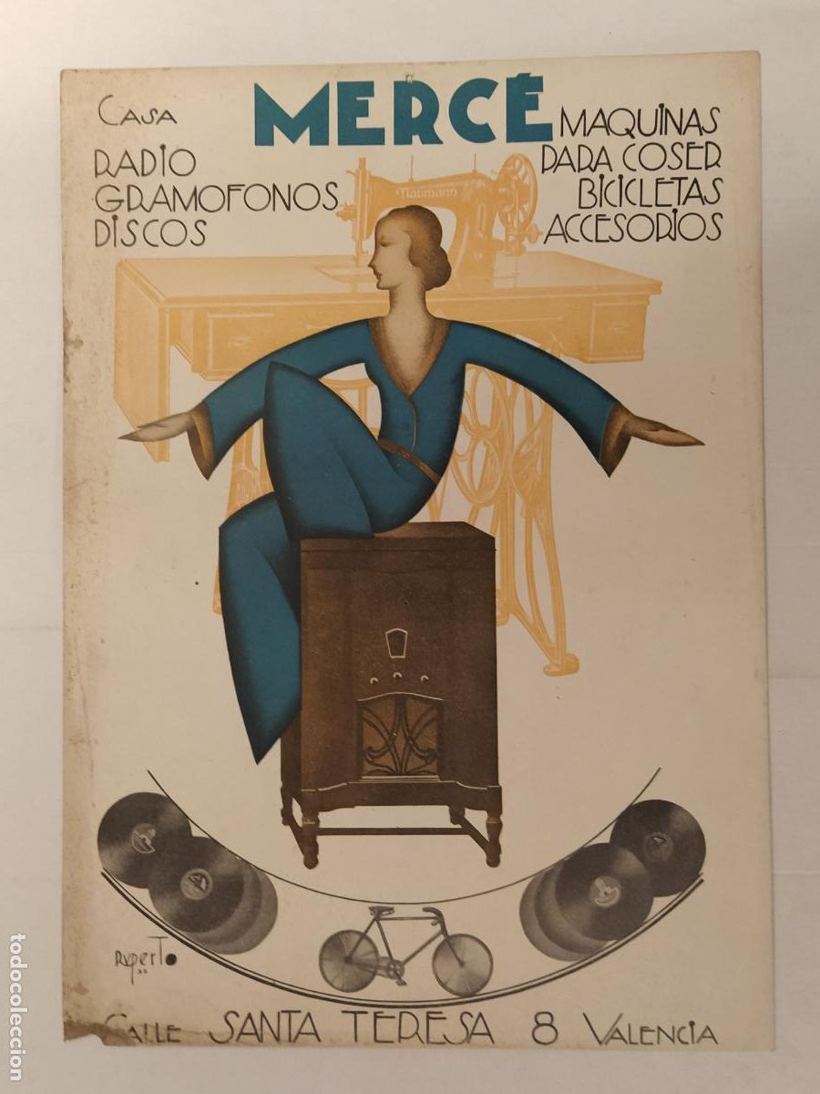 Collectionnisme d'affiches: VALENCIA - CASA MERCE - BICICLETAS RADIOS MAQUINAS DE COSER GRAMOFONOS DISCOS ETC - CARTEL ANTIGUO