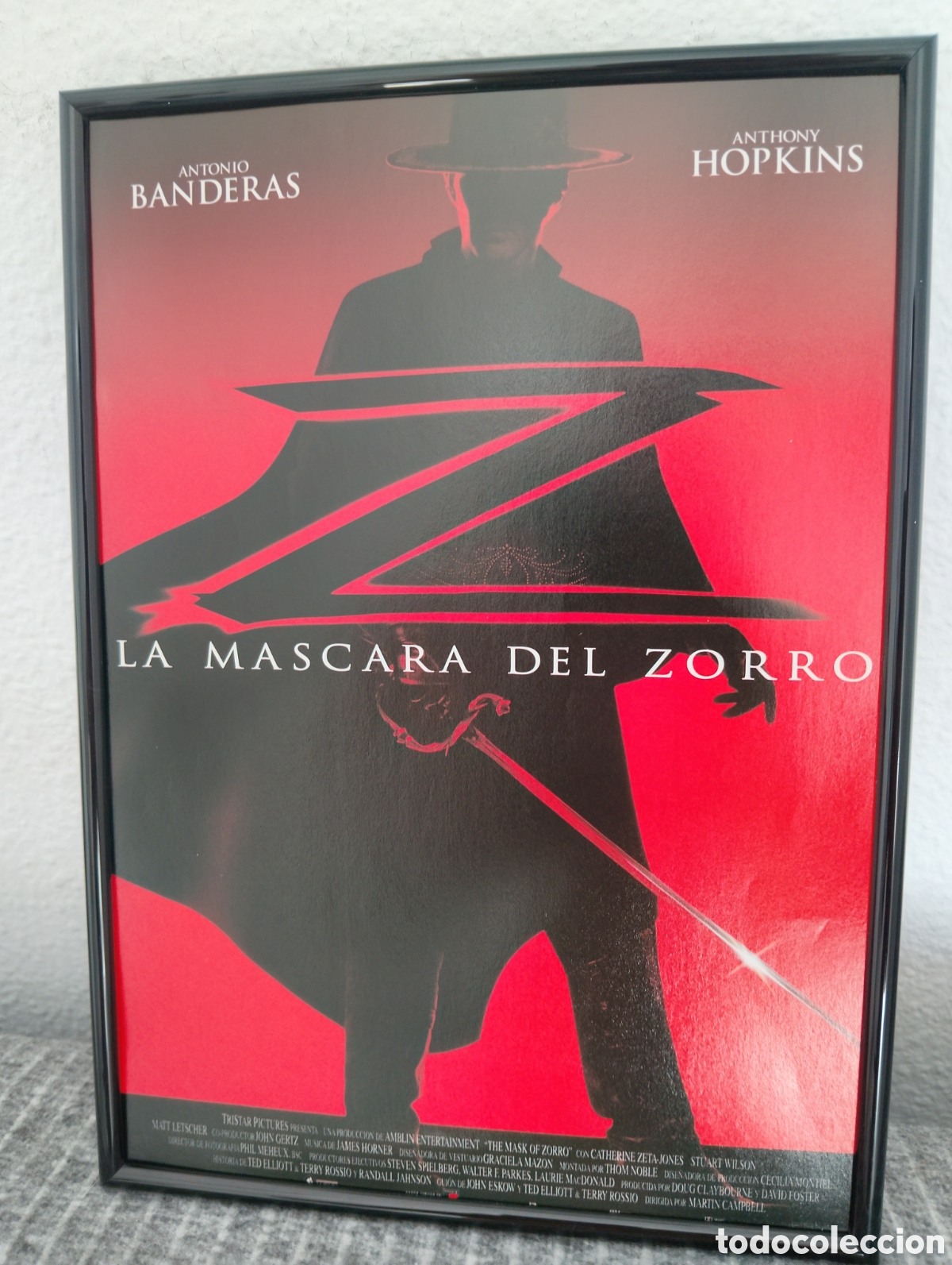 Coleccionismo de carteles: La mascara del zorro anuncio original vintage a&ntilde;os 90 con marco incluido Antonio Banderas