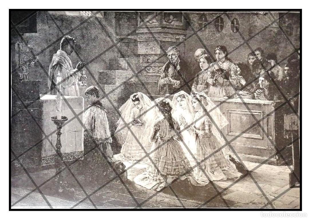 Coleccionismo de carteles: GRABADO RELIGIOSO ANTIGUO 1906 PRIMERA COMUNION W. FIRLE