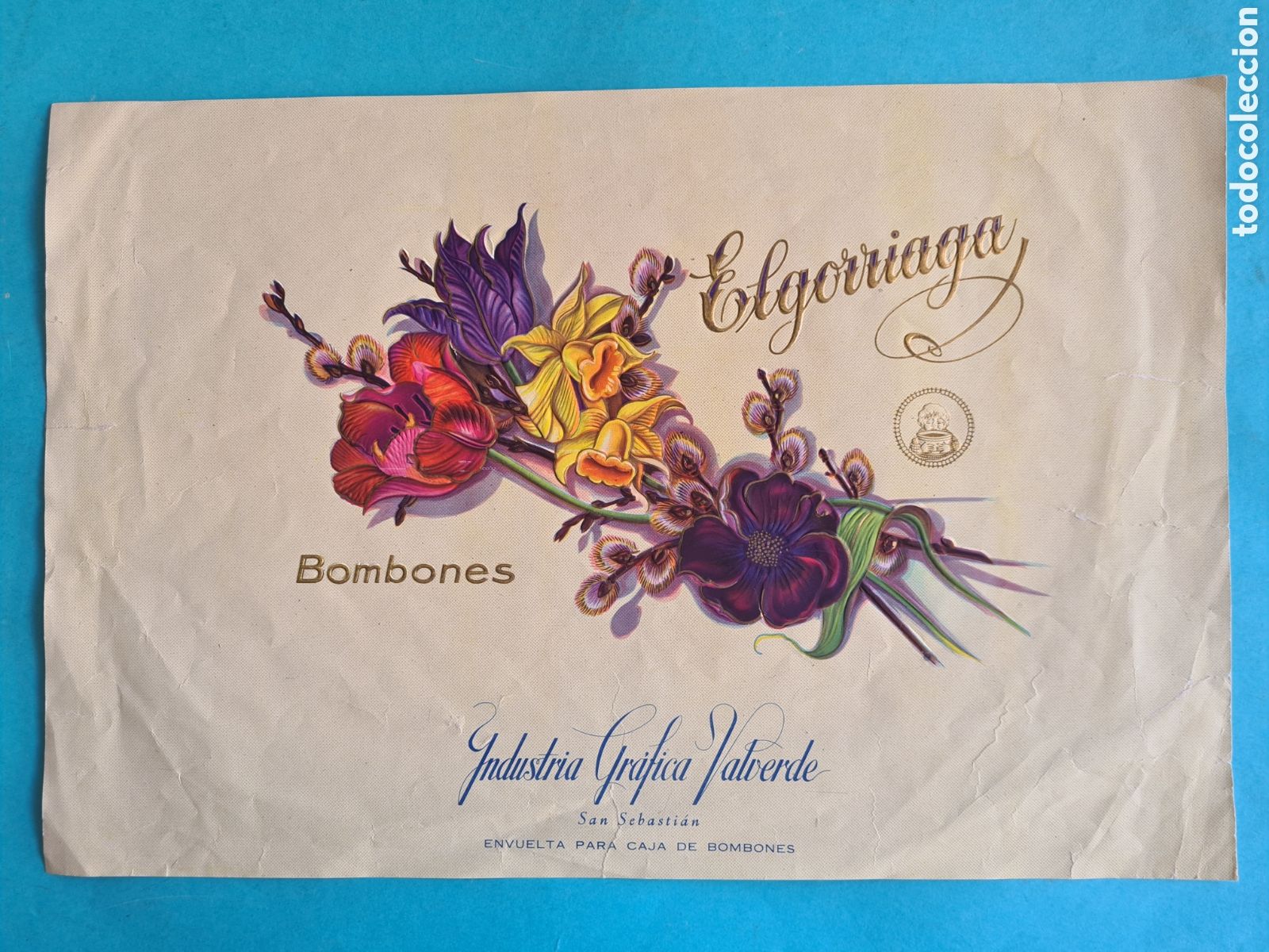 Poster collecting: ENVUELTA CAJA BOMBONES ELGORRIAGA - INDUSTRIA GRAFICA VALVERDE - SAN SEBASTIAN GUIPUZCOA 33 x 22 cm