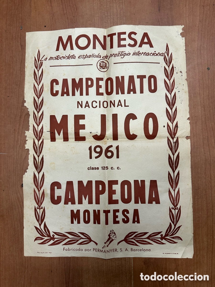 Coleccionismo de carteles: Cartel p&oacute;ster Montesa Campeonato Nacional Mejico 1961