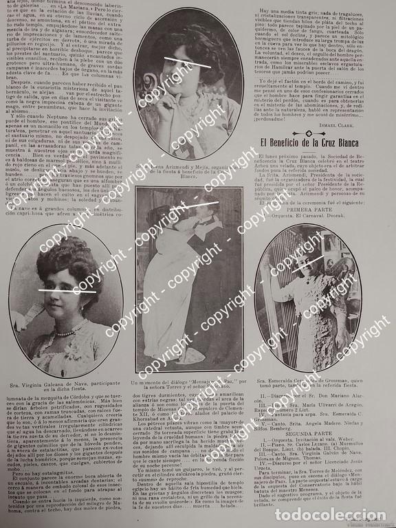 Colecionismo de cartazes: PORTADA AFICHE ANTIGUO. ELENA ARIZMENDI MEJIA, FIESTA PRO CRUZ BLANCA 1912