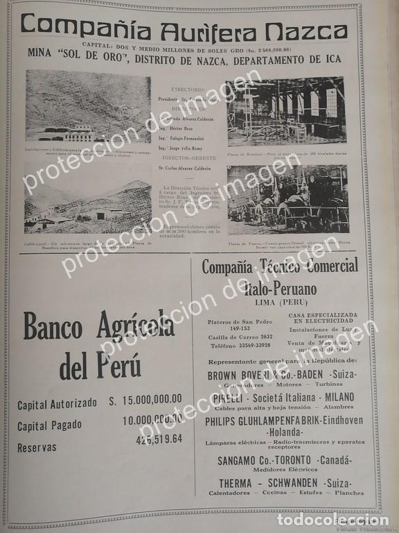 Collectionnisme d'affiches: PUBLICIDAD ANTIGUA DE PERU, CIA MINERA NAZCA, MINA SOL DE ORO 1936