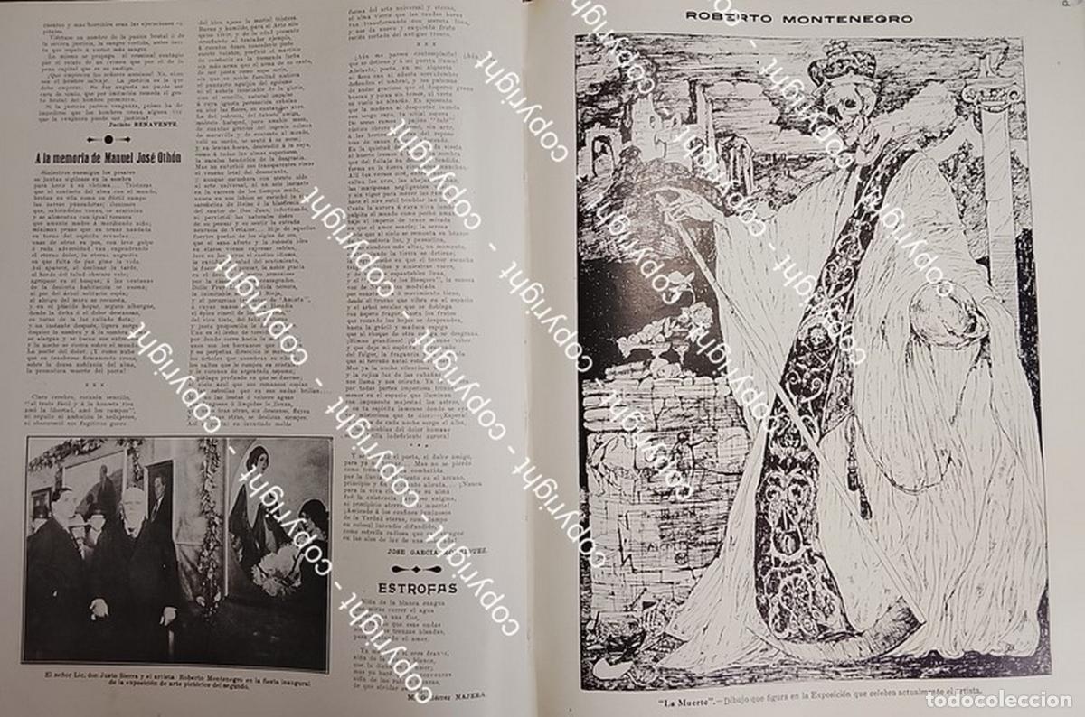 Collezionismo di affissi: GRABADO ANTIGUO Y EXPOSICION DE ROBERTO MONTENEGRO 1912 JUSTO SIERRA / PINTORES