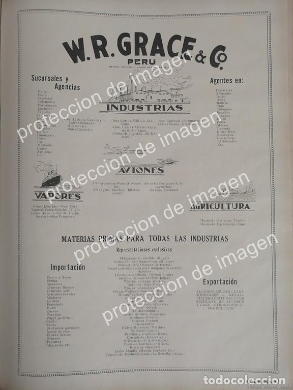 Collectionnisme d'affiches: CARTEL DE PUBLICIDAD ANTIGUA DE PERU, GRUPO W.R. GRACE CO. 1936