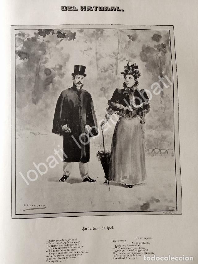 Collectionnisme d'affiches: GRABADO ANTIGUO 1895 POR: LEANDRO IZAGUIRRE, EN LA LUNA DE HIEL