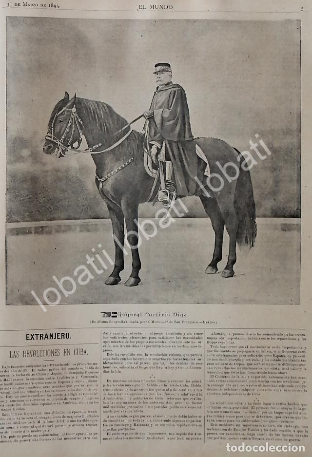 Collectionnisme d'affiches: GRABADO ANTIGUO 1895 GENERAL. PORFIRIO DIAZ A CABALLO