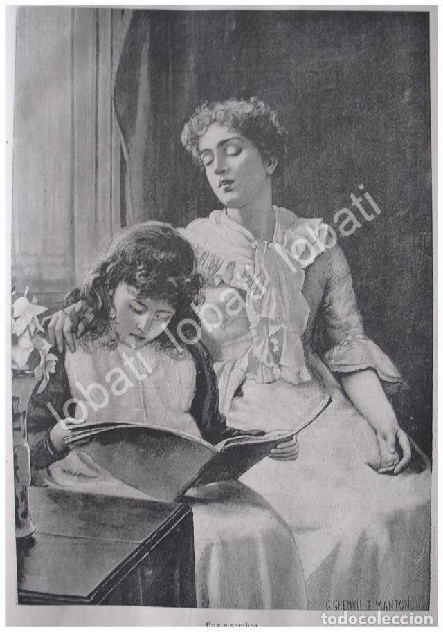 Poster collecting: GRABADO ANTIGUO 1897 MAESTRA Y ALUMNA ( LUZ Y SOMBRA ) DE GREENVILLE MANTON