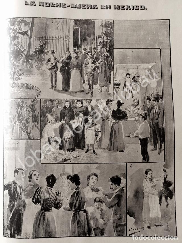 Sammeln von Plakaten: GRABADO ANTIGUO 1895 POR: LEANDRO IZAGUIRRE. NOCHE BUENA EN MEXICO