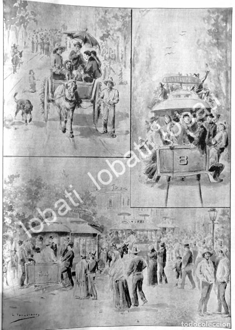 Coleccionismo de carteles: GRABADO ANTIGUO PEREGRINACIONES A LA VILLA 1895 DIBUJO DE: LEANDRO IZAGUIRRE / RLG