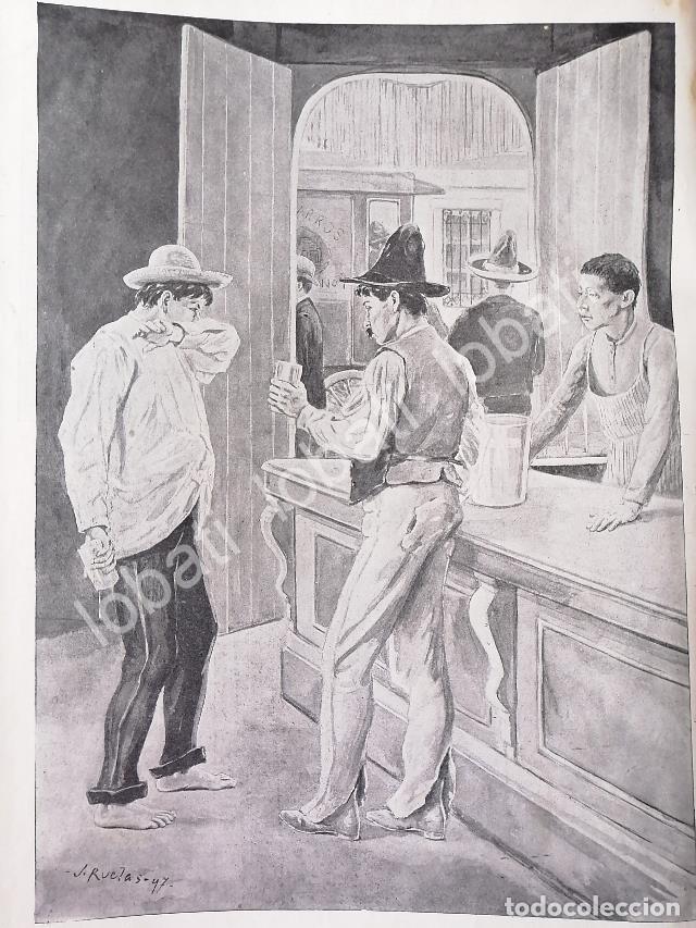 Collezionismo di affissi: GRABADO ANTIGUO 1898 POR: JULIO RUELAS. ARTE COSTUMBRISTA. CANTINA