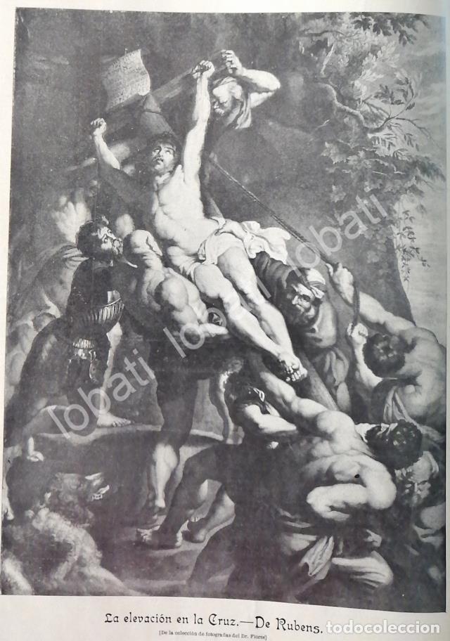 Collezionismo di affissi: GRABADO ANTIGUO 1898 LA ELEVACION EN LA CRUZ . DE RUBENS. /RLG ARTE SACRO