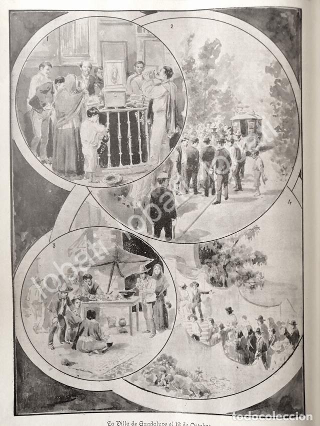 Collezionismo di affissi: GRABADO ANTIGUO PEREGRINOS, VILLA DE GUADALUPE 1895 DE LEANDRO IZAGUIRRE