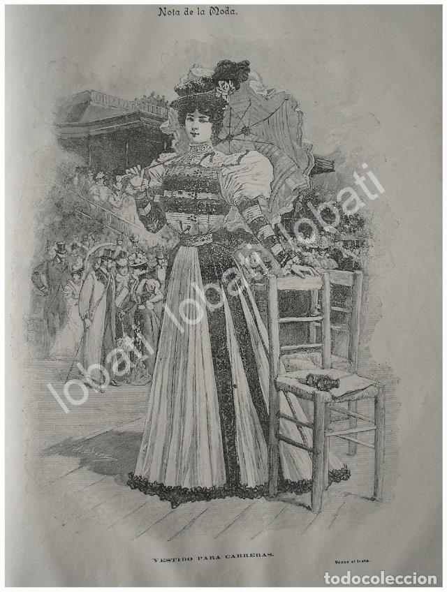Collezionismo di affissi: GRABADO ANTIGUO 1897. TENDENCIAS DE MODAS. VESTIDO DE CARRERAS /116