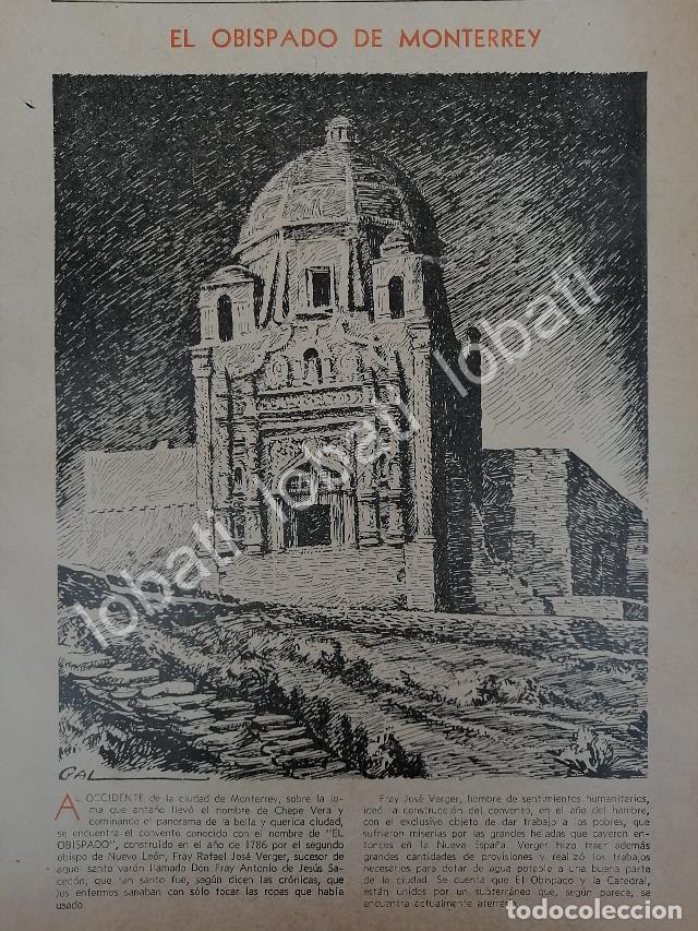 Collezionismo di affissi: GRABADO ANTIGUO 1943 EL OBISPADO MONTERREY, DIBUJO DE LEONEL GARCIA