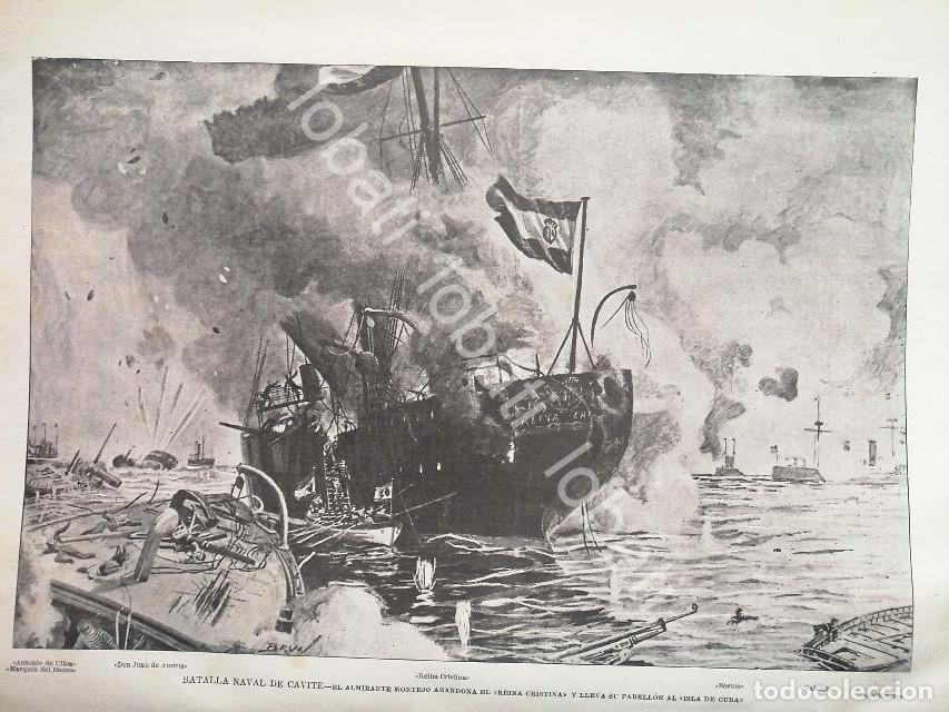 Collectionnisme d'affiches: GRABADO ANTIGUO 1898 LA BATALLA NAVAL DE CAVITE. (GUERRA ESPA&Ntilde;A Vs U.S.A) MLT