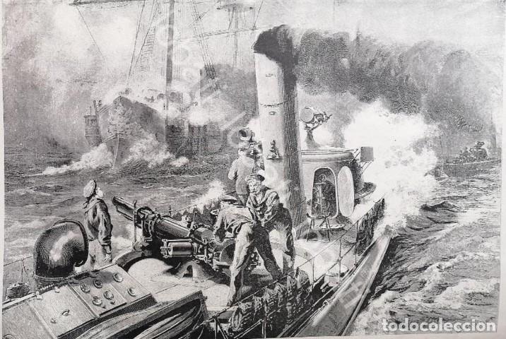 Collectionnisme d'affiches: GRABADO ANTIGUO 1898 GUERRA NAVAL, DISPARANDO UN TORPEDO. MLT