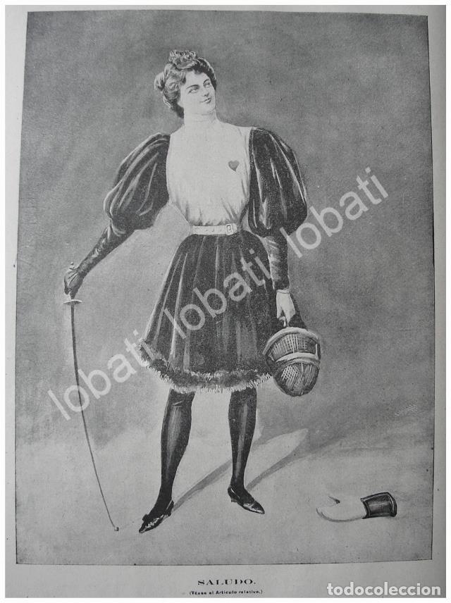 Collectionnisme d'affiches: GRABADO ANTIGUO 1897. PRACTICANTE DE ESGRIMA, SALUDO