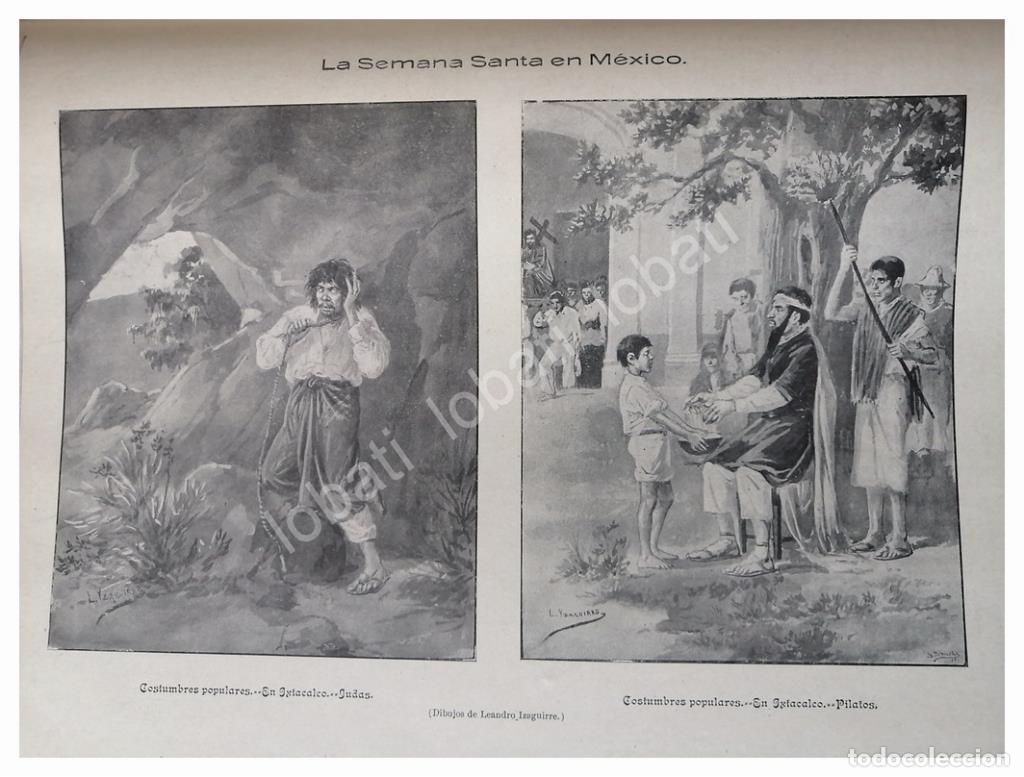 Coleccionismo de carteles: 2 GRABADOS ANTIGUOS 1896, SEMANA SANTA EN MEXIO