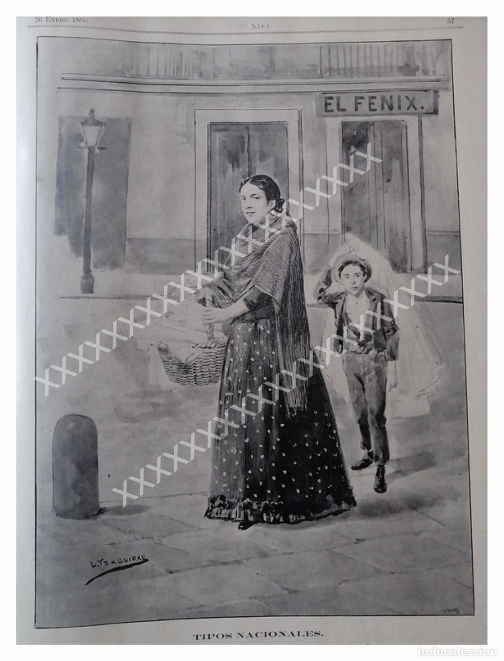 Collectionnisme d'affiches: GRABADO ANTIGUO 1896 LEANDRO IZAGUIRRE, TIPOS NACIONALES